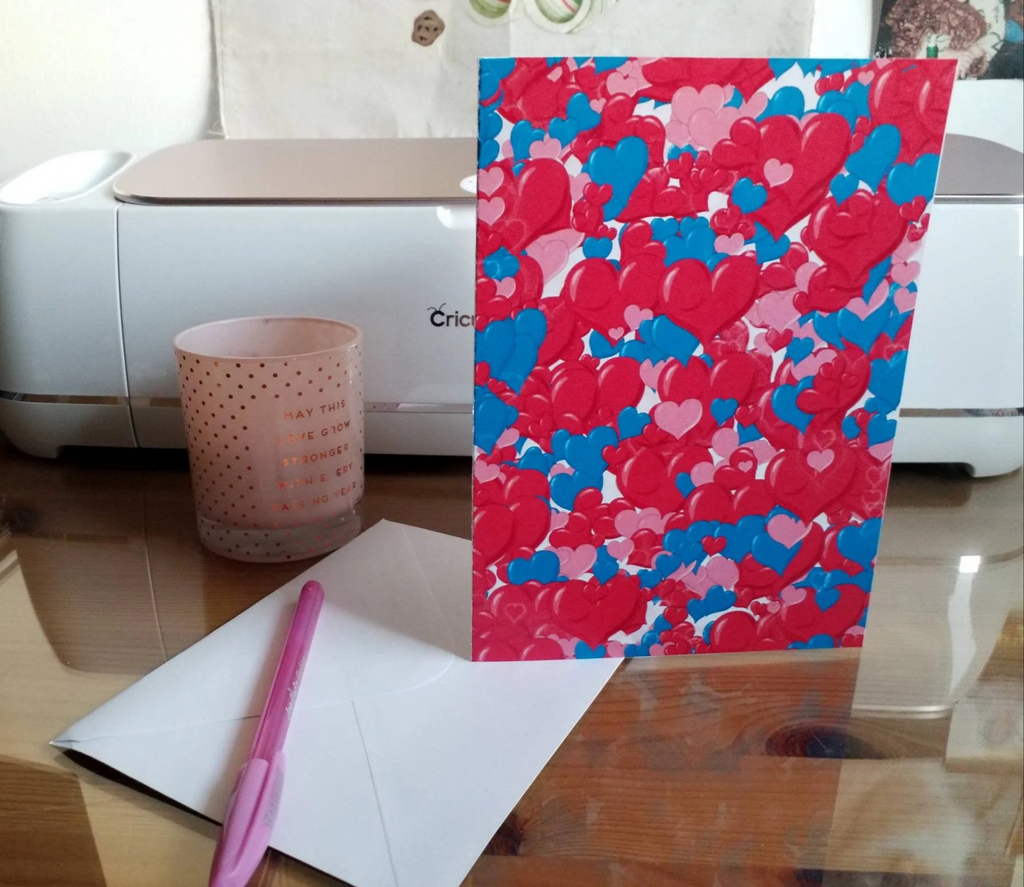 Bunch of Hearts Greeting Card with a white envelope and biodegradable acetate sleeve. A5 size. Digital design