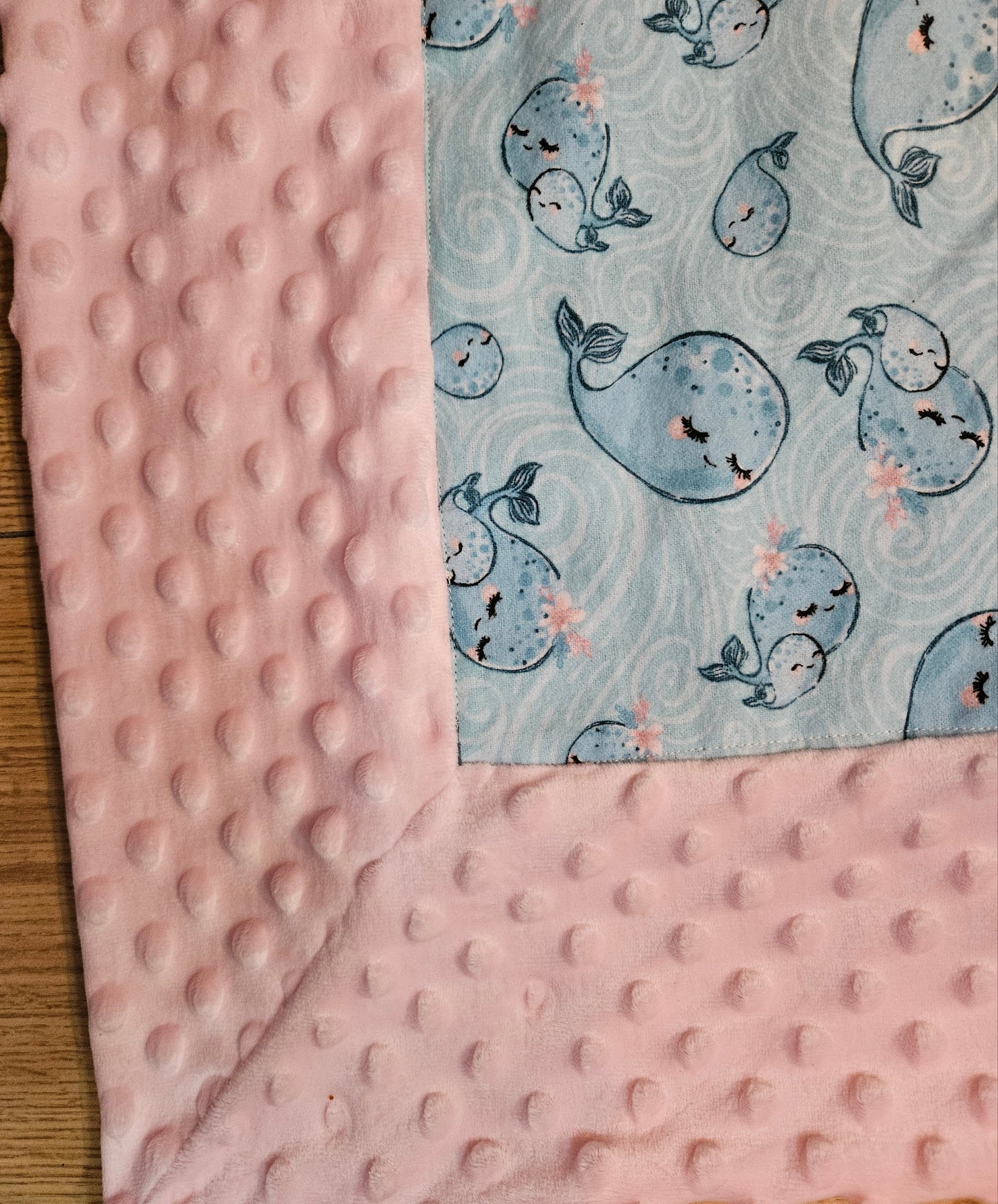 Receiving Baby Blanket. Double sided, Flannel cotton print on one side, Cuddle Super Soft Dimple fabric on the back. Handmade, soft, comfy, cozy.