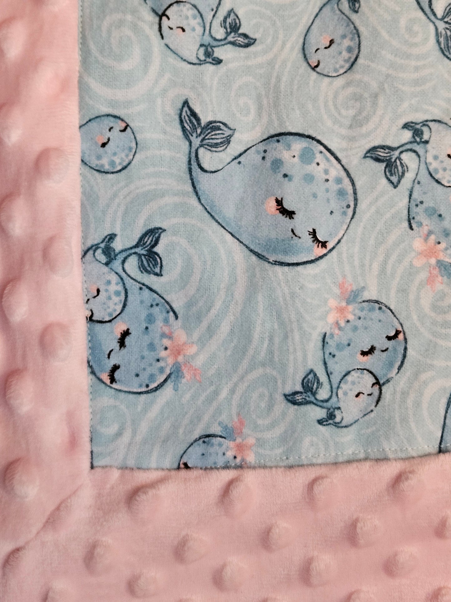 Receiving Baby Blanket. Double sided, Flannel cotton print on one side, Cuddle Super Soft Dimple fabric on the back. Handmade, soft, comfy, cozy.