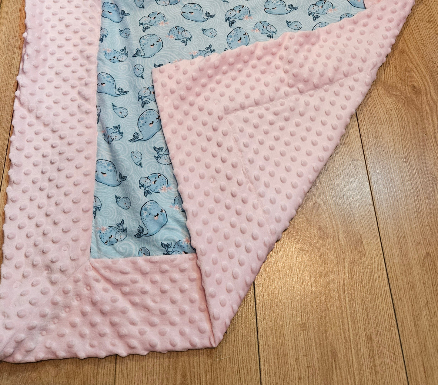 Receiving Baby Blanket. Double sided, Flannel cotton print on one side, Cuddle Super Soft Dimple fabric on the back. Handmade, soft, comfy, cozy.