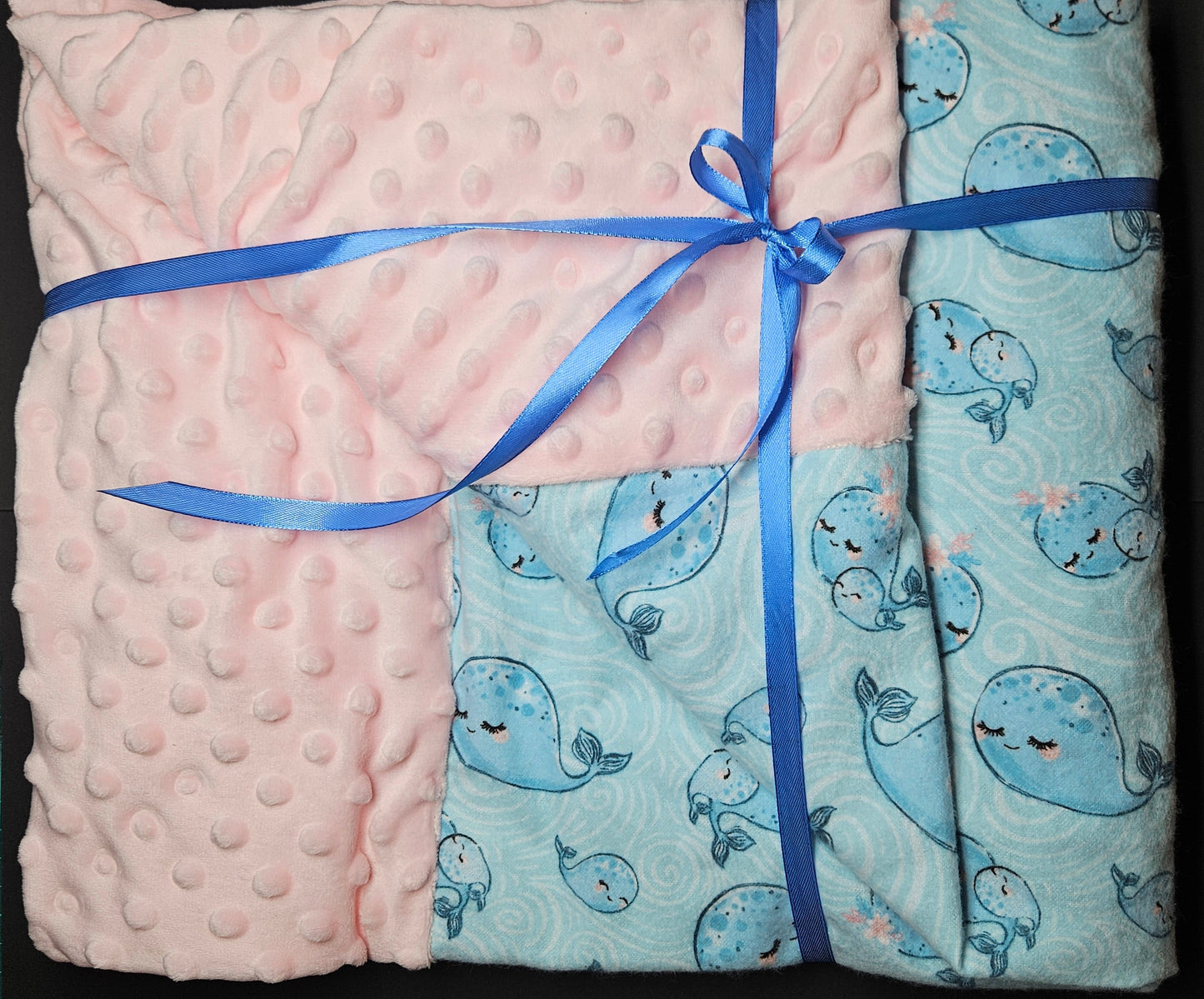 Receiving Baby Blanket. Double sided, Flannel cotton print on one side, Cuddle Super Soft Dimple fabric on the back. Handmade, soft, comfy, cozy.