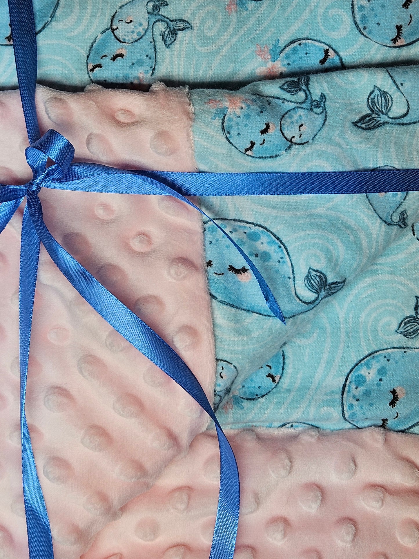 Receiving Baby Blanket. Double sided, Flannel cotton print on one side, Cuddle Super Soft Dimple fabric on the back. Handmade, soft, comfy, cozy.