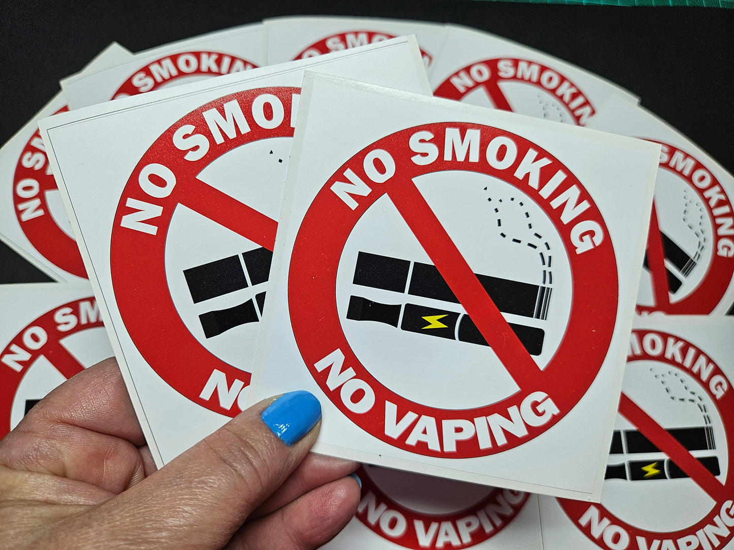 No Smoking No Vaping Signs Vinyl Stickers 10 X 10 cm square. Choose per Unit, or 5 signs and get 1 Free, or 10 signs and get 2 Free.