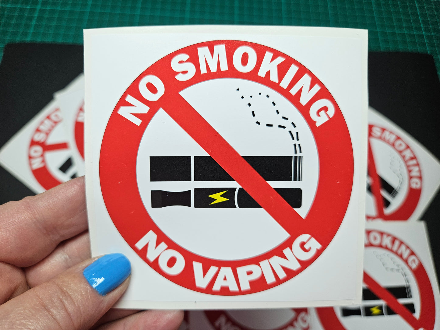 No Smoking No Vaping Signs Vinyl Stickers 10 X 10 cm square. Choose per Unit, or 5 signs and get 1 Free, or 10 signs and get 2 Free.