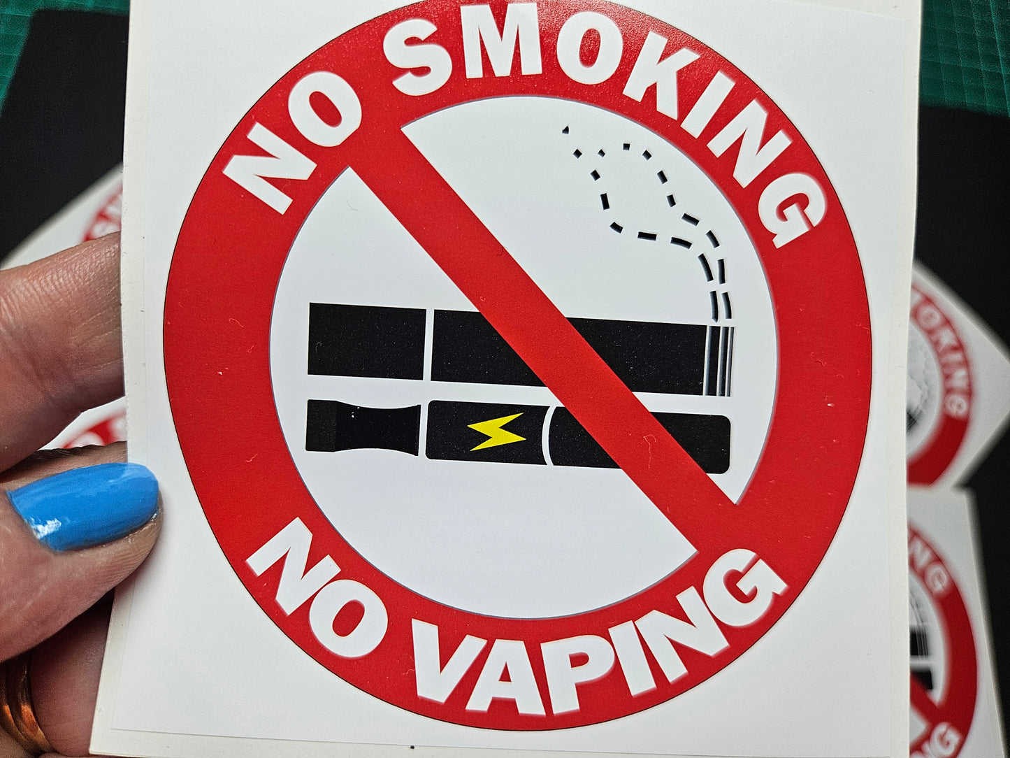 No Smoking No Vaping Signs Vinyl Stickers 10 X 10 cm square. Choose per Unit, or 5 signs and get 1 Free, or 10 signs and get 2 Free.