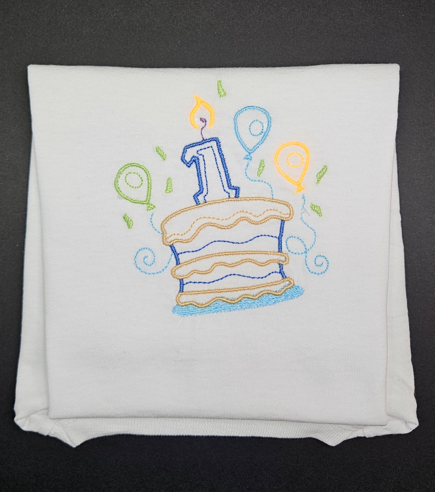 Personalised Tee 1st Birthday for Toddlers 1-2 sizes. 1st Year Birthday Cake embroidered on a cotton T-Shirt. Comfy and excellent quality Tees.