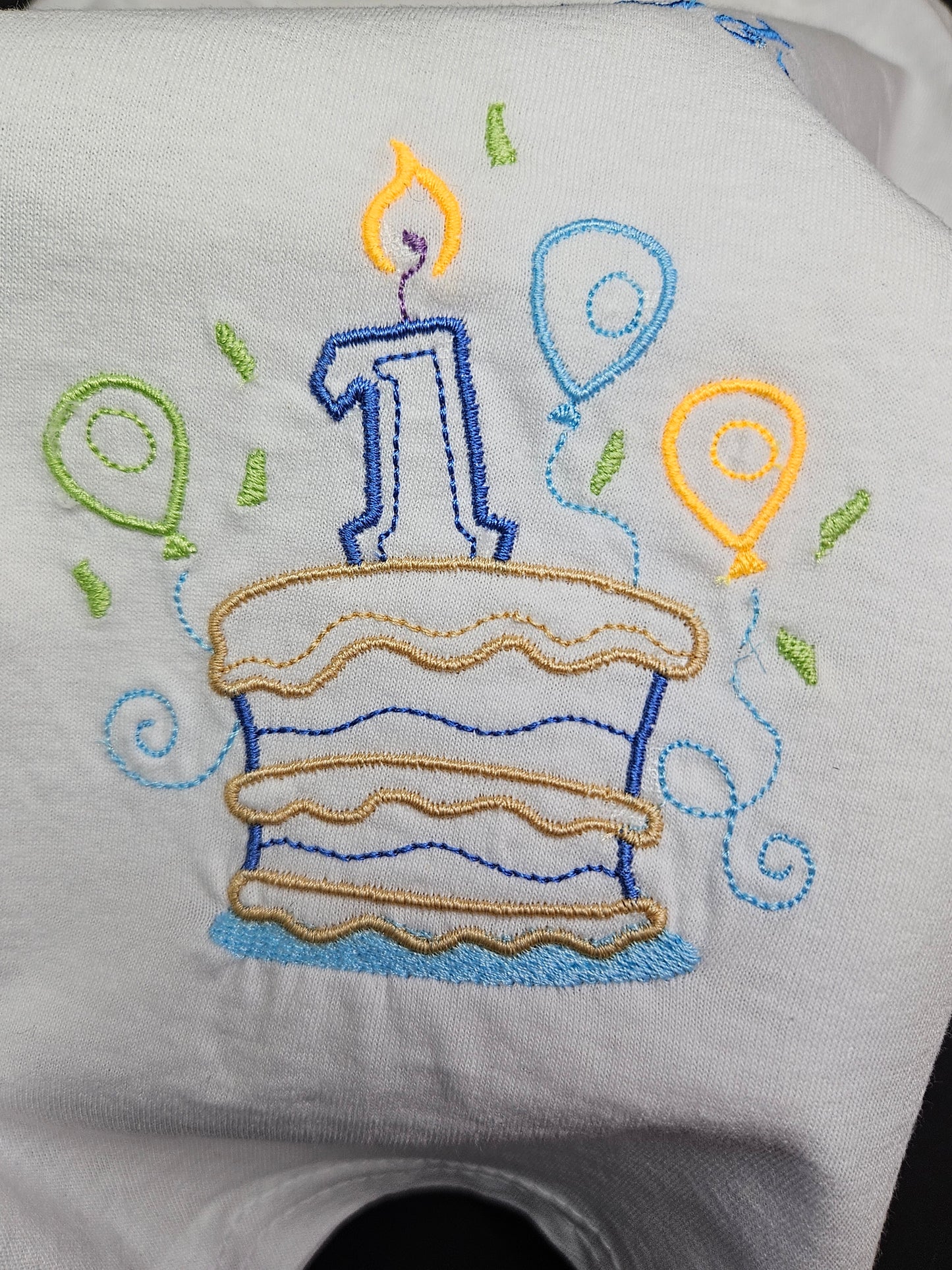 Personalised Tee 1st Birthday for Toddlers 1-2 sizes. 1st Year Birthday Cake embroidered on a cotton T-Shirt. Comfy and excellent quality Tees.