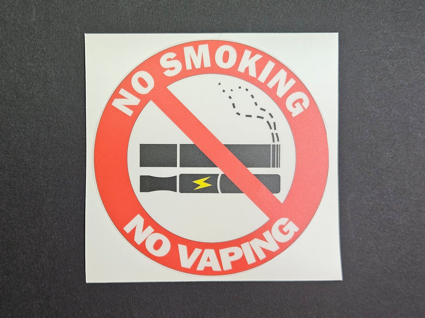 Transparent background & Laminated - No Smoking No Vaping Signs Vinyl Stickers 10 cm diameter. Choose per Unit, or 5 signs and get 1 Free, or 10 signs and get 2 Free.