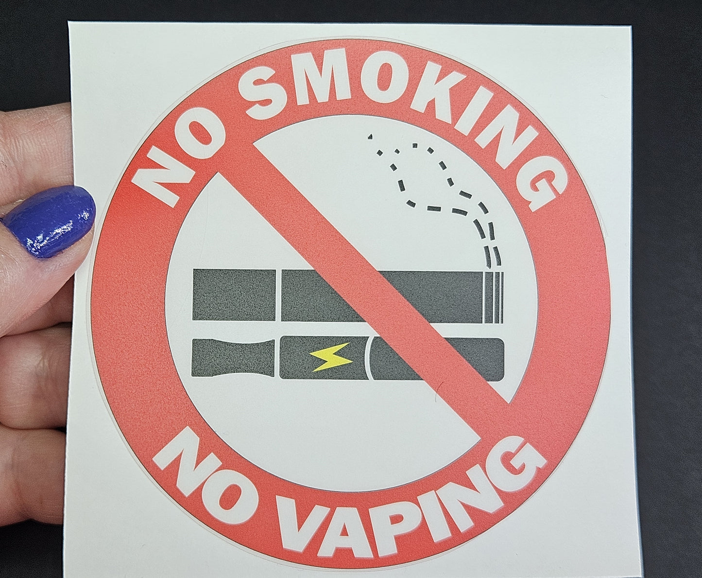 Transparent background & Laminated - No Smoking No Vaping Signs Vinyl Stickers 10 cm diameter. Choose per Unit, or 5 signs and get 1 Free, or 10 signs and get 2 Free.