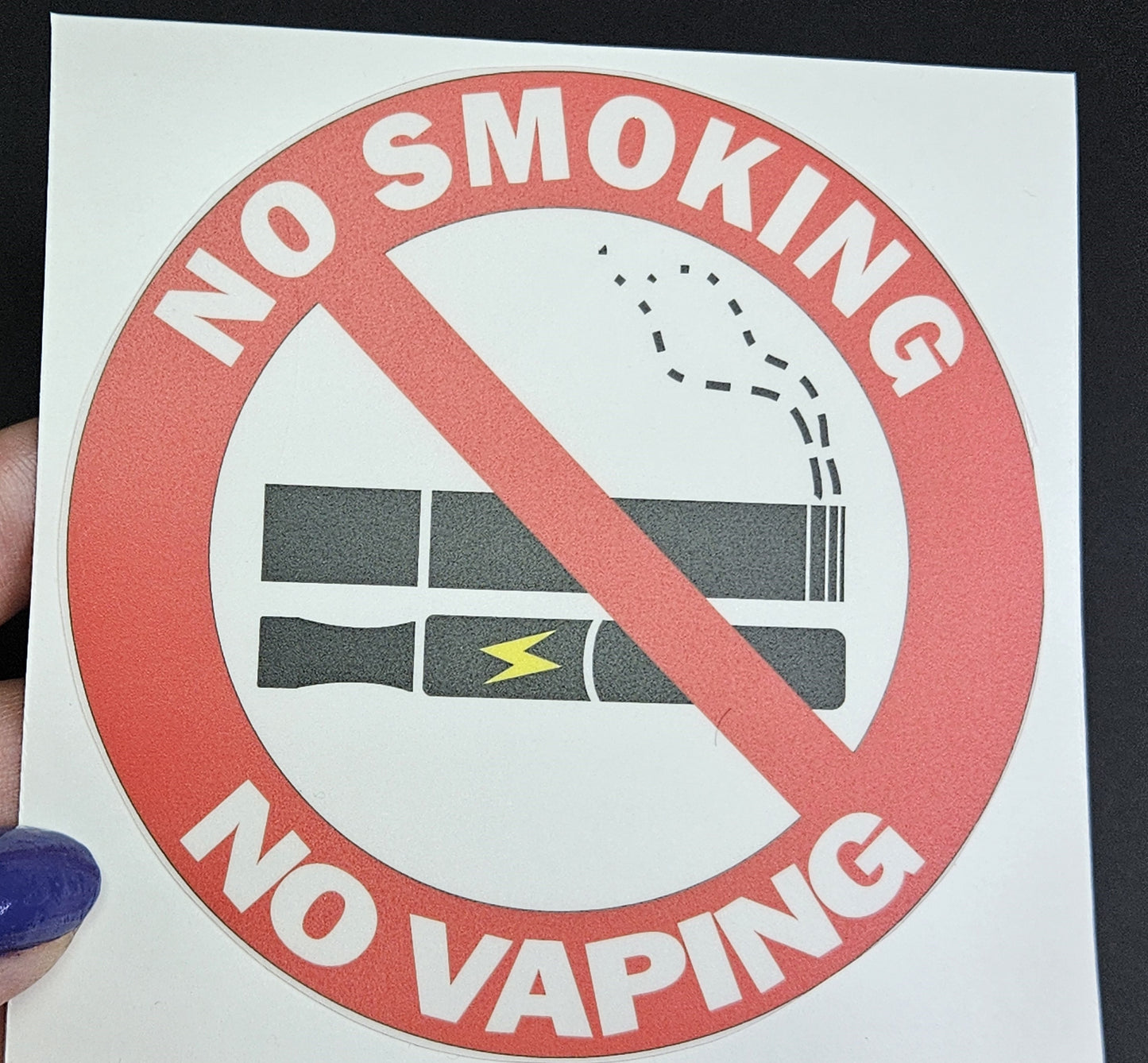 Transparent background & Laminated - No Smoking No Vaping Signs Vinyl Stickers 10 cm diameter. Choose per Unit, or 5 signs and get 1 Free, or 10 signs and get 2 Free.