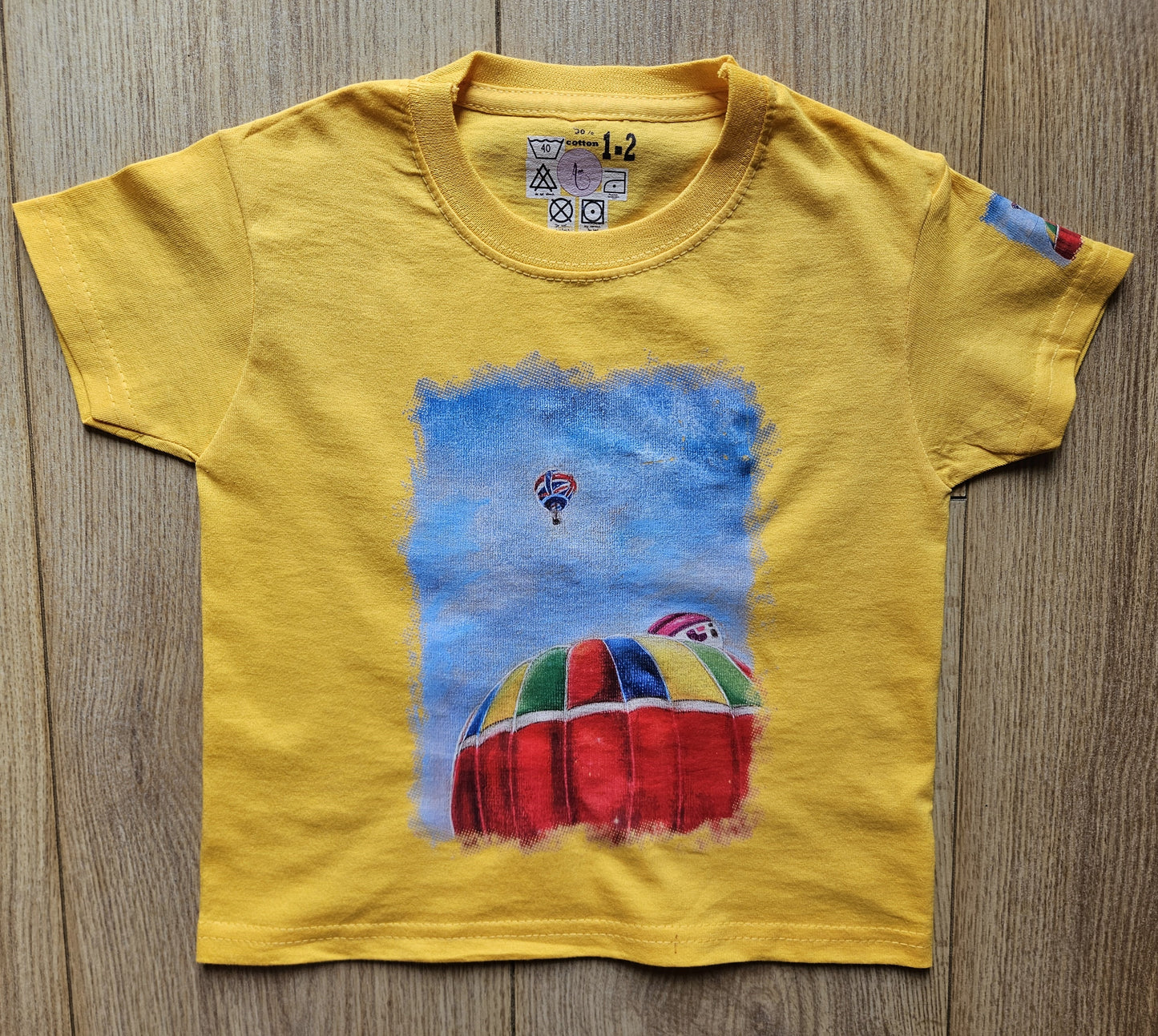 Sunflower Yellow. T-Shirts with Hot Air Balloons in Bristol Graphics for Toddlers, and Youth. Sunflower colour.