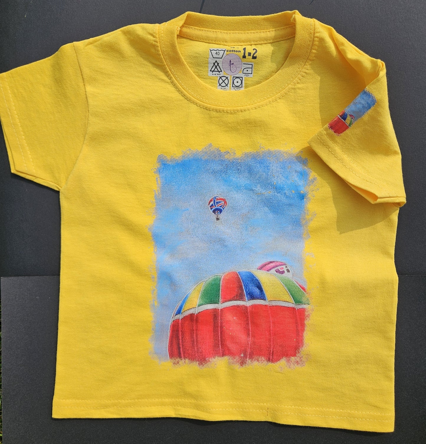 Sunflower Yellow. T-Shirts with Hot Air Balloons in Bristol Graphics for Toddlers, and Youth. Sunflower colour.