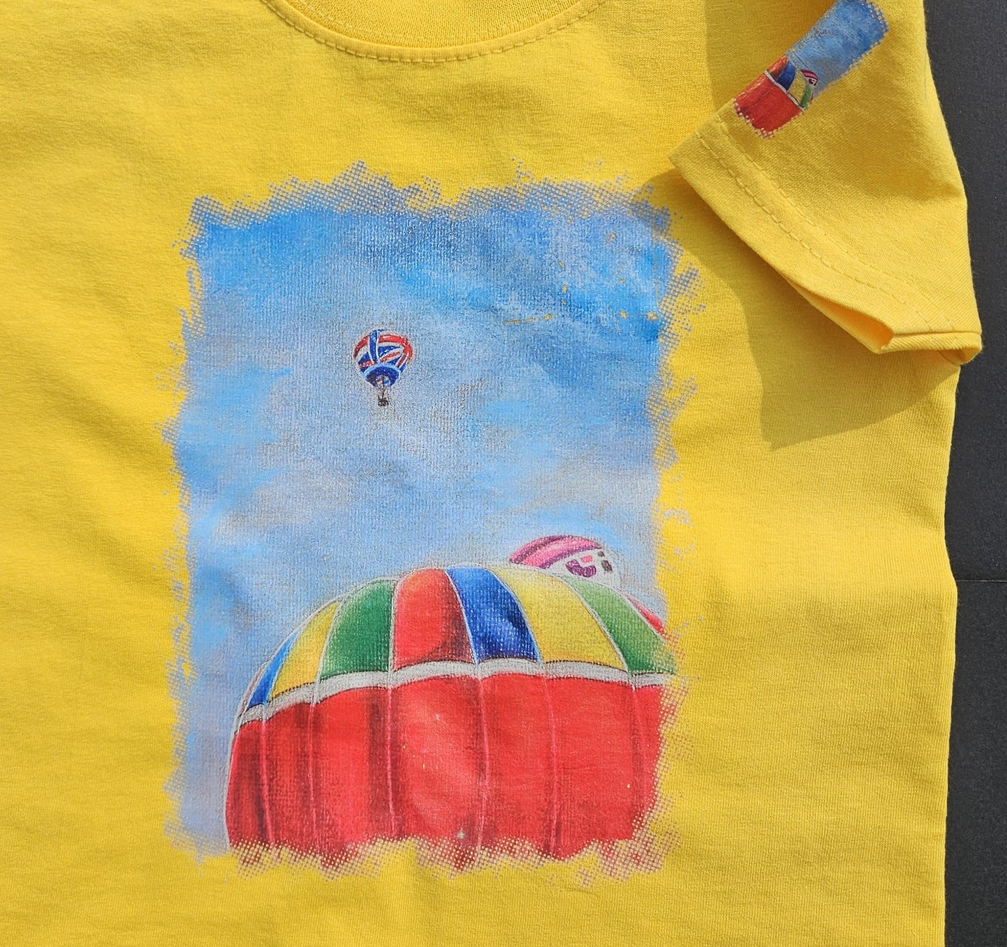 Sunflower Yellow. T-Shirts with Hot Air Balloons in Bristol Graphics for Toddlers, and Youth. Sunflower colour.