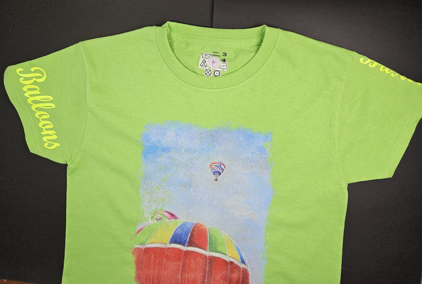 Lime Green Colour. T-Shirts with Hot Air Balloons in Bristol Graphics for Toddlers, and Youth. Lime green colour