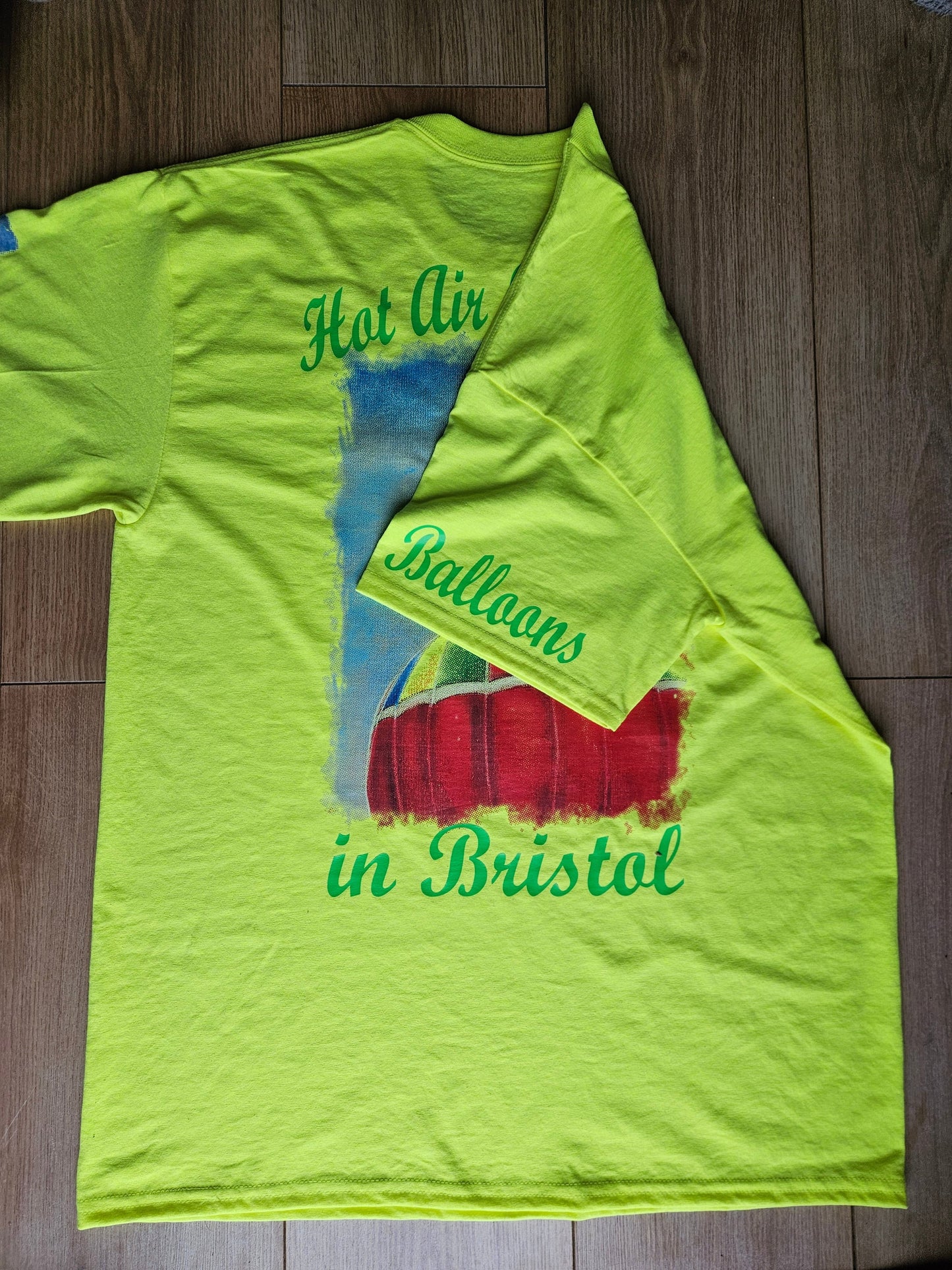 Fluo Yellow. T-Shirts with Hot Air Balloons in Bristol Graphics for Adults. Fluorescent Yellow colour.