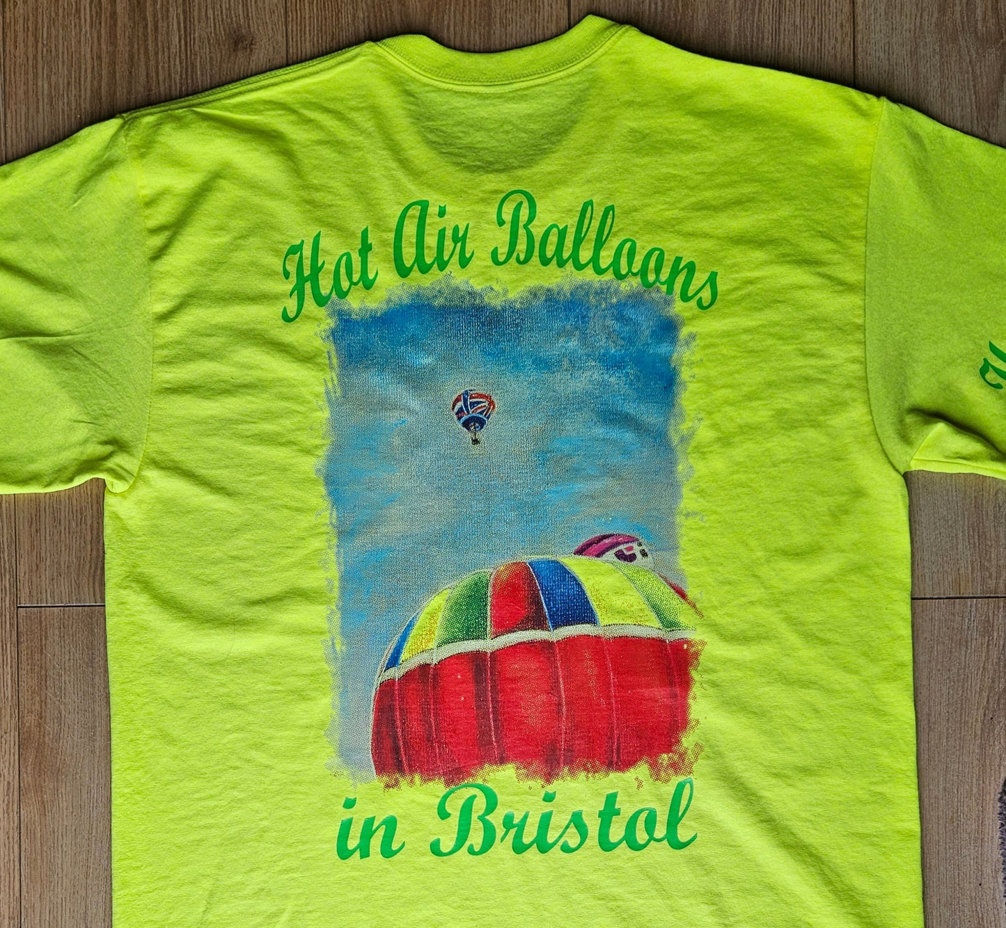 Fluo Yellow. T-Shirts with Hot Air Balloons in Bristol Graphics for Adults. Fluorescent Yellow colour.