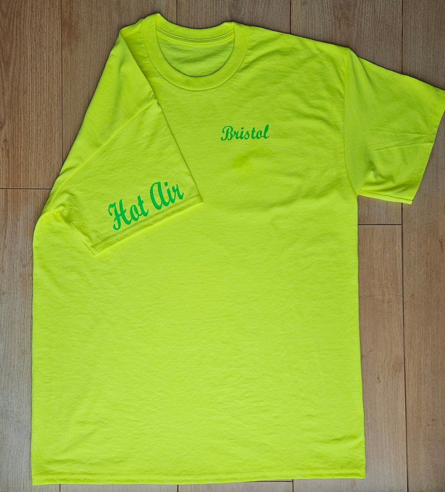 Fluo Yellow. T-Shirts with Hot Air Balloons in Bristol Graphics for Adults. Fluorescent Yellow colour.