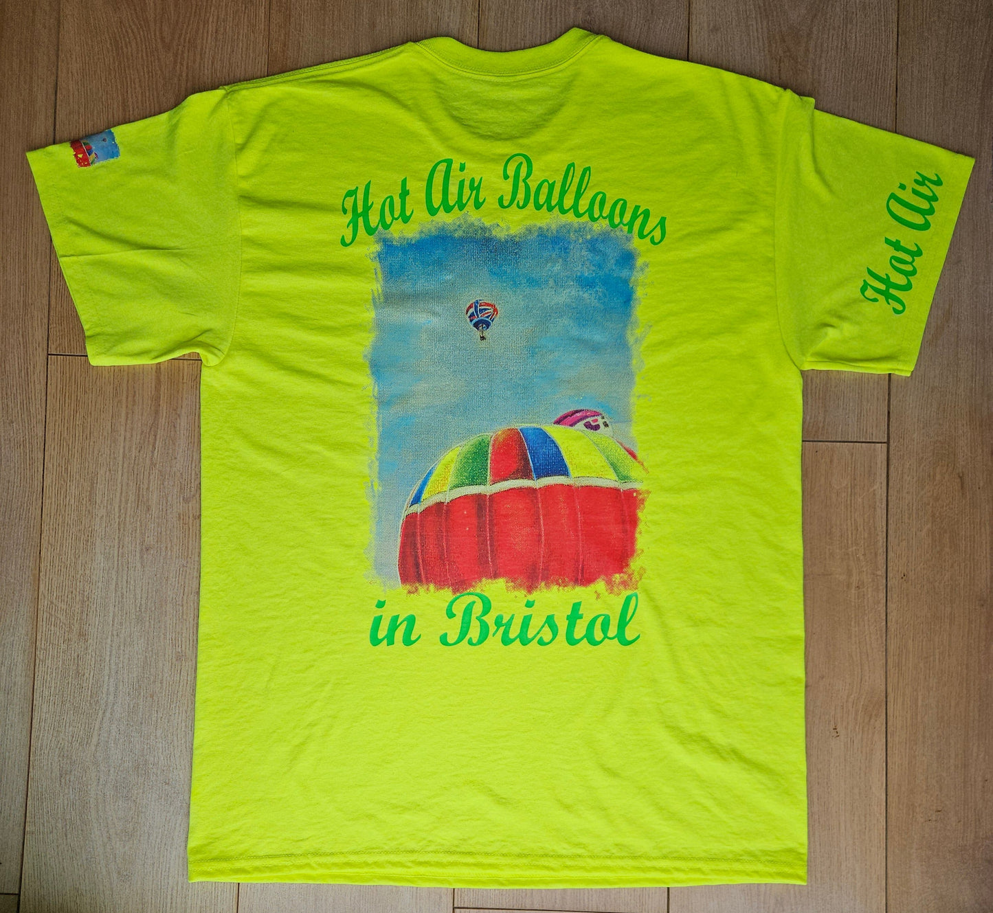 Fluo Yellow. T-Shirts with Hot Air Balloons in Bristol Graphics for Adults. Fluorescent Yellow colour.