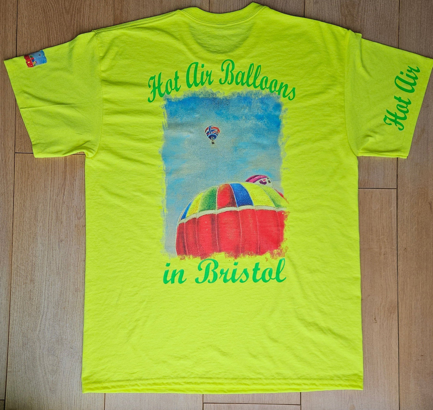 Fluo Yellow. T-Shirts with Hot Air Balloons in Bristol Graphics for Adults. Fluorescent Yellow colour.