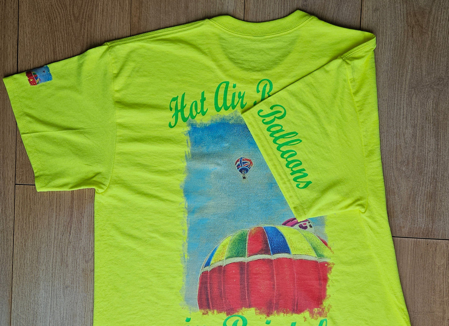 Fluo Yellow. T-Shirts with Hot Air Balloons in Bristol Graphics for Adults. Fluorescent Yellow colour.