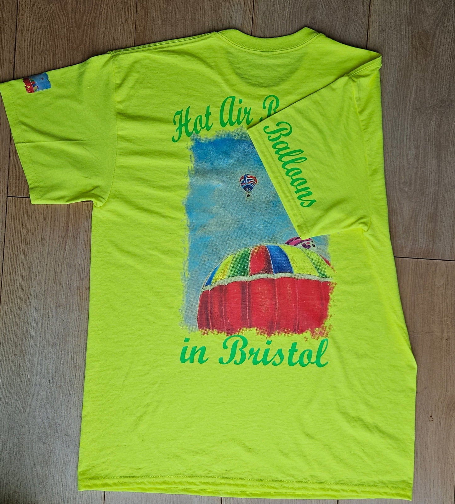 Fluo Yellow. T-Shirts with Hot Air Balloons in Bristol Graphics for Adults. Fluorescent Yellow colour.