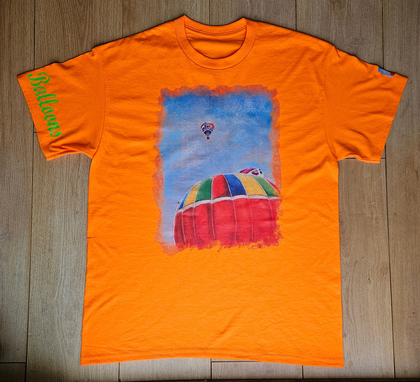 Safety Orange. T-Shirts with Hot Air Balloons in Bristol Graphics for Adults. Safety Orange colour