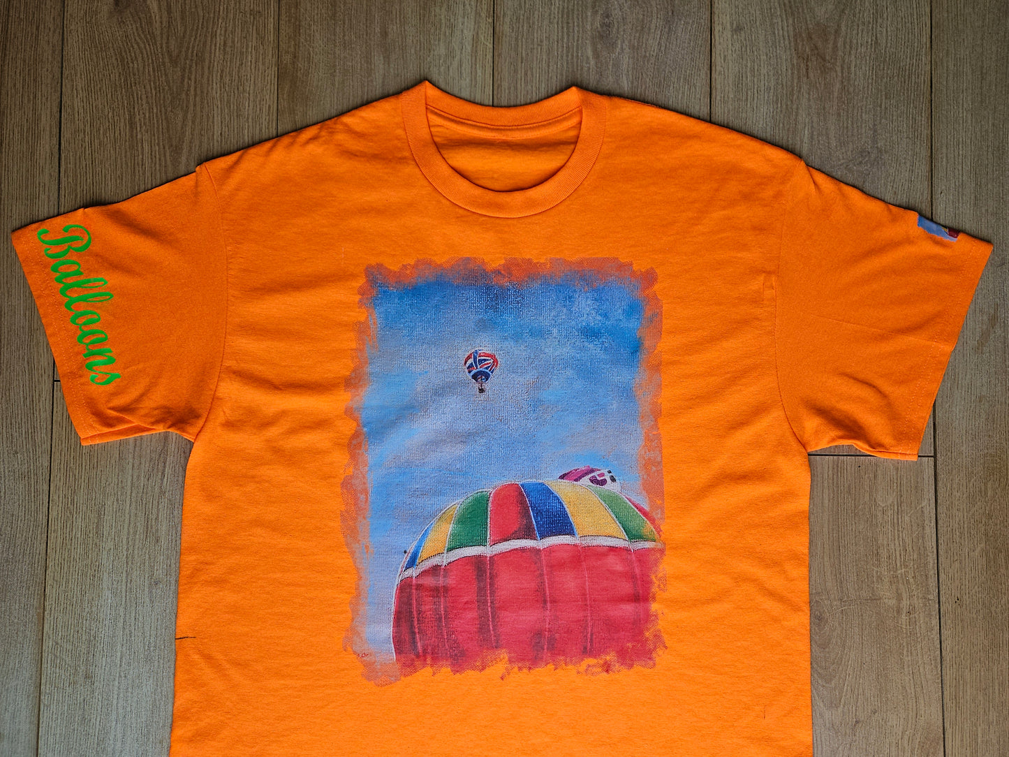 Safety Orange. T-Shirts with Hot Air Balloons in Bristol Graphics for Adults. Safety Orange colour