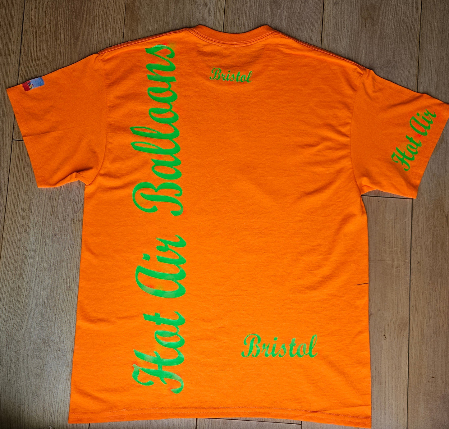 Safety Orange. T-Shirts with Hot Air Balloons in Bristol Graphics for Adults. Safety Orange colour