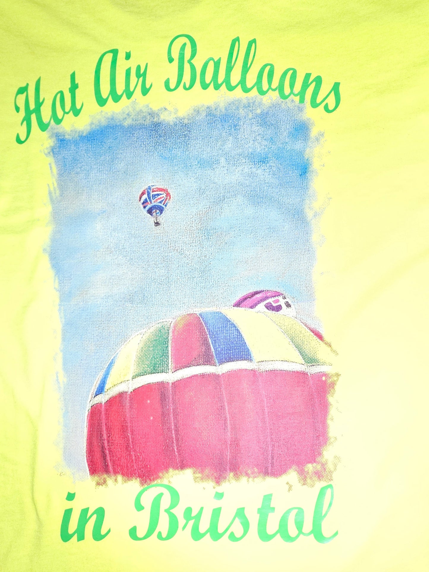 Fluo Yellow. T-Shirts with Hot Air Balloons in Bristol Graphics for Adults. Fluorescent Yellow colour.