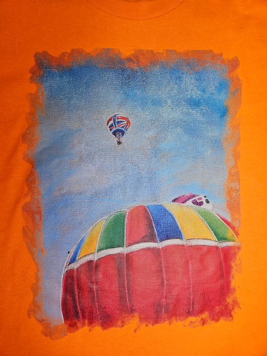 Safety Orange. T-Shirts with Hot Air Balloons in Bristol Graphics for Adults. Safety Orange colour