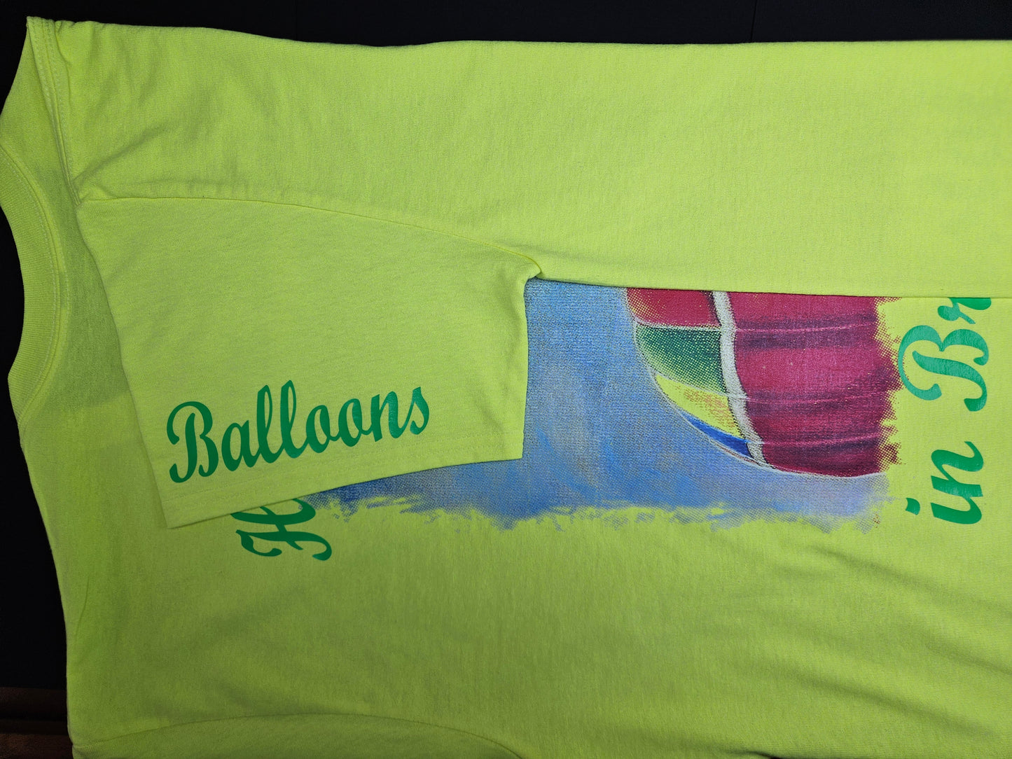 Fluo Yellow. T-Shirts with Hot Air Balloons in Bristol Graphics for Adults. Fluorescent Yellow colour.