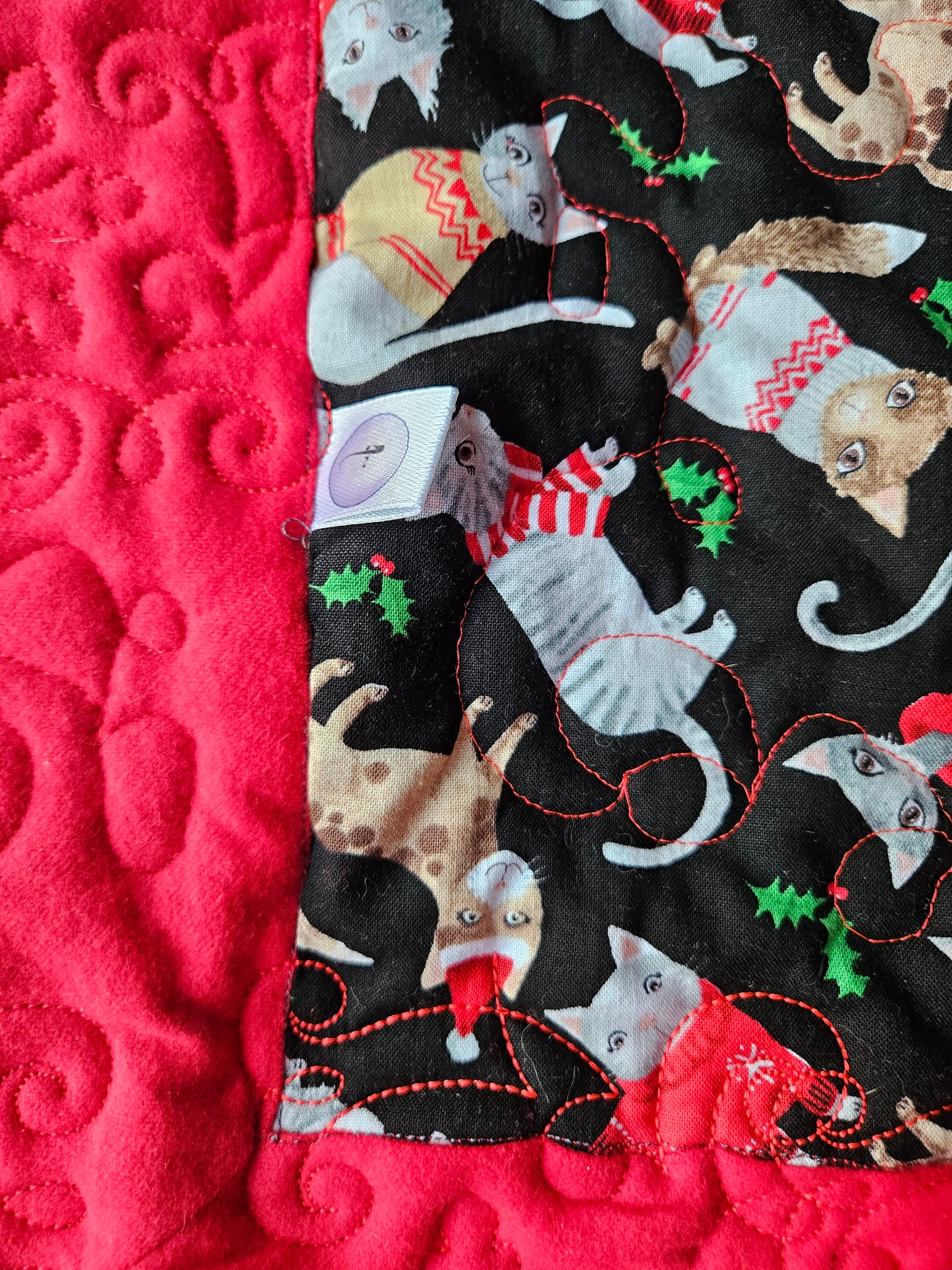 Christmas Cats in Sweaters Handmade Pet Blanket. Double sided, cotton print on one side, brushed cotton on the back. Handmade, soft, comfy.