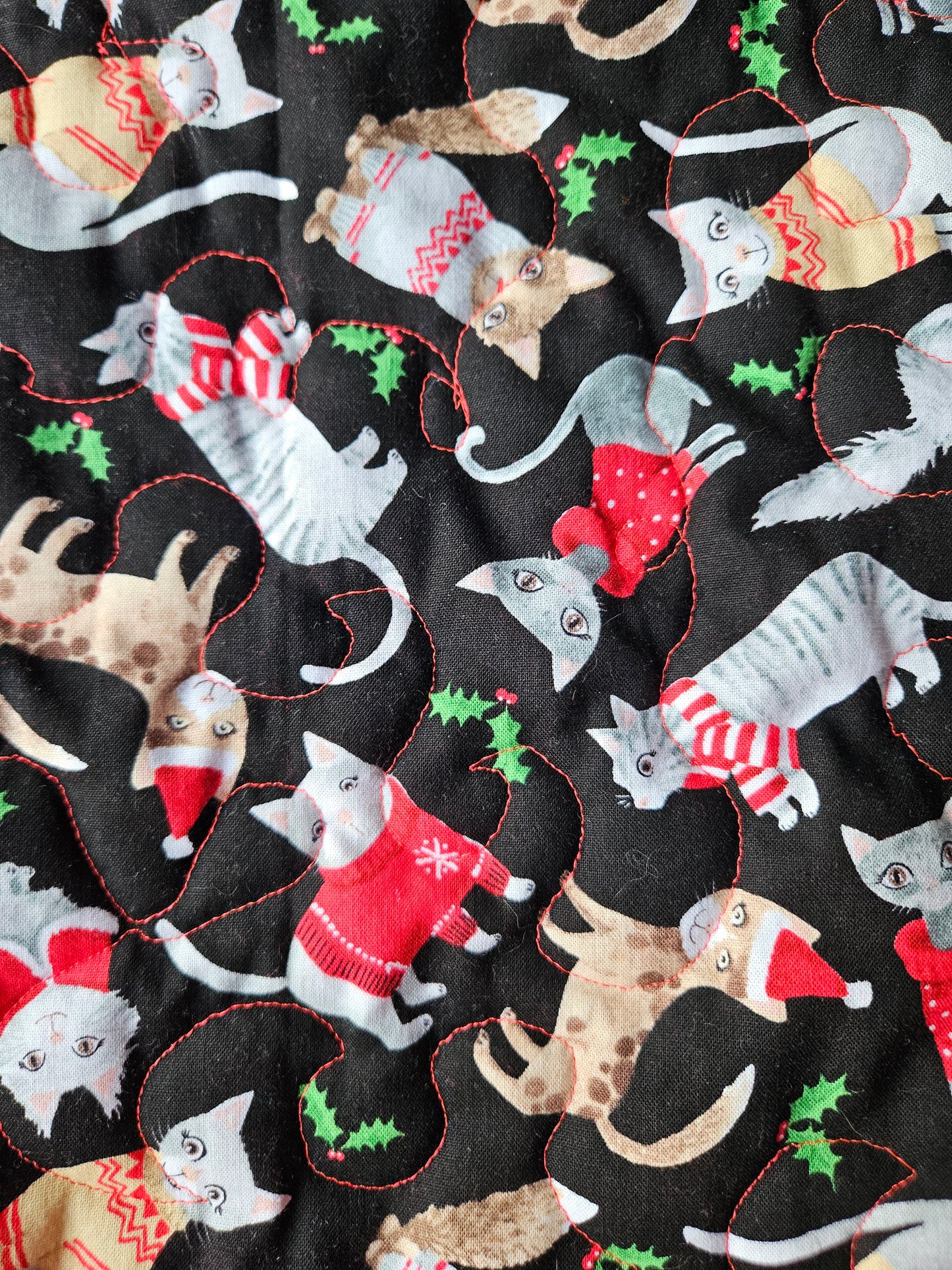 Christmas Cats in Sweaters Handmade Pet Blanket. Double sided, cotton print on one side, brushed cotton on the back. Handmade, soft, comfy.