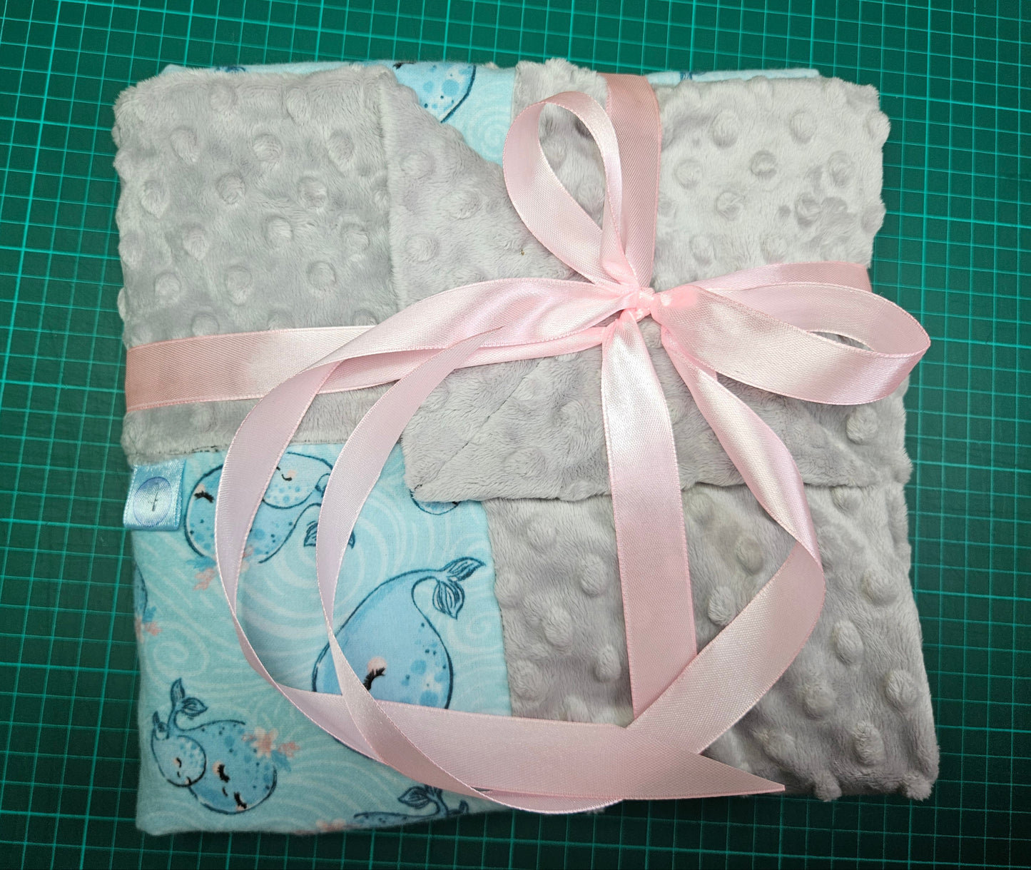 Receiving Baby Blanket. Double sided, Flannel cotton print on one side, Cuddle Super Soft Dimple fabric on the back. Handmade, soft, comfy, cozy.