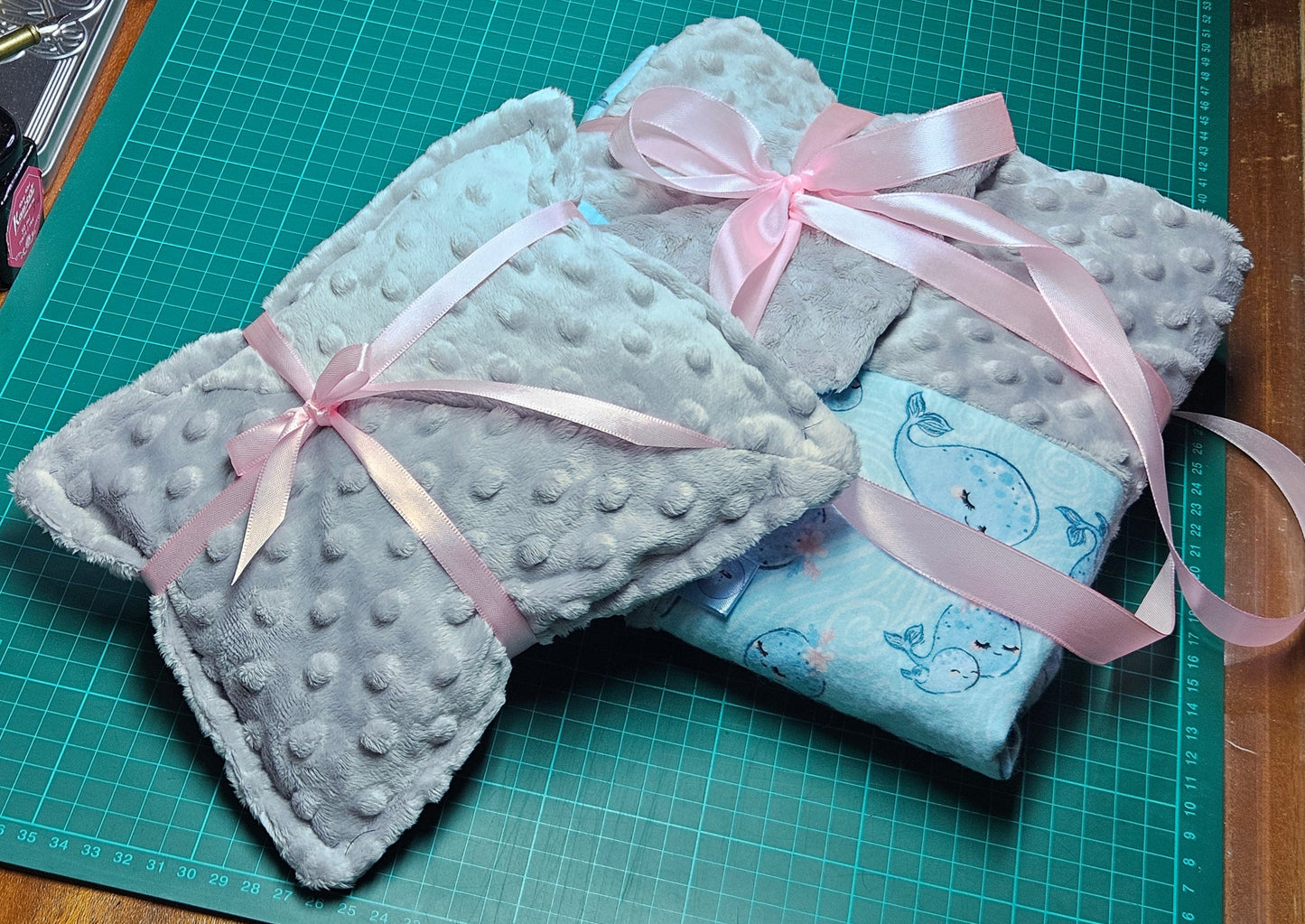 Receiving Baby Blanket. Double sided, Flannel cotton print on one side, Cuddle Super Soft Dimple fabric on the back. Handmade, soft, comfy, cozy.