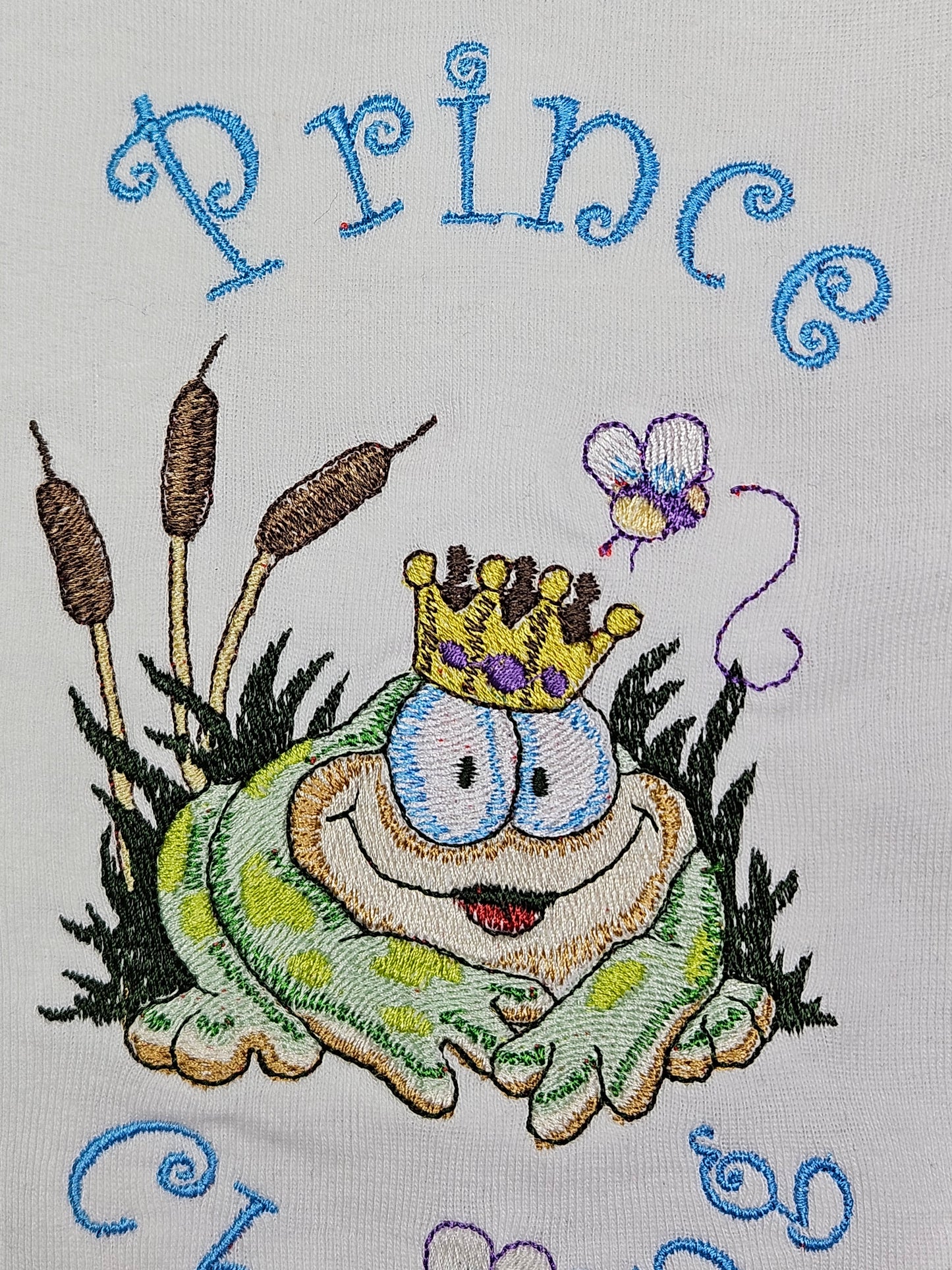 Prince Charming Froggy. Cute Design Embroidered on Organic Cotton Long and Short Sleeve Baby Bodysuit. Comfortable and soft.