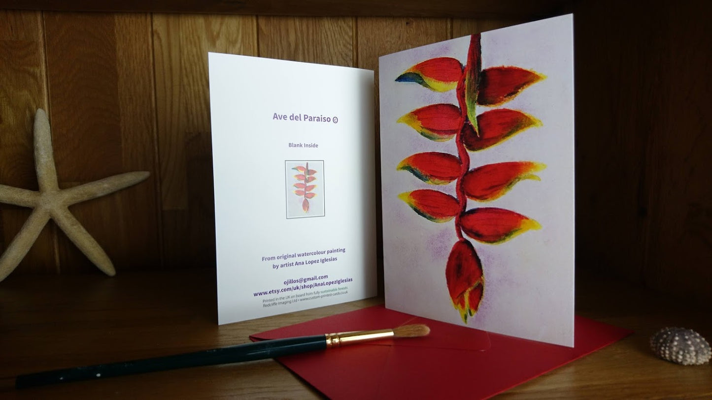 Greeting Cards "Bird of Paradise" Flower - Heliconia".  Exotic tropical flower from my original watercolour painting.