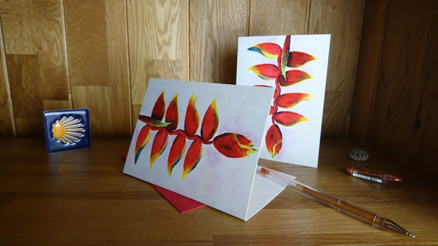 Greeting Cards "Bird of Paradise" Flower - Heliconia".  Exotic tropical flower from my original watercolour painting.