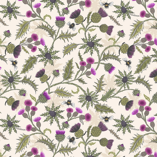 Bee thistle on light cream Highlands Fabrics Collection by Lewis & Irene