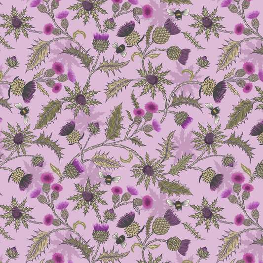 Bee thistle on light heather - Highlands Fabrics Collection by Lewis & Irene