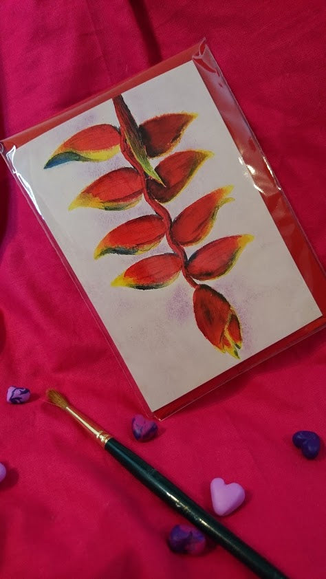 Greeting Cards "Bird of Paradise" Flower - Heliconia".  Exotic tropical flower from my original watercolour painting.