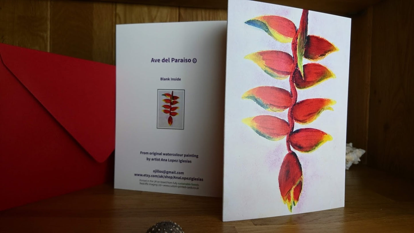 Greeting Cards "Bird of Paradise" Flower - Heliconia".  Exotic tropical flower from my original watercolour painting.