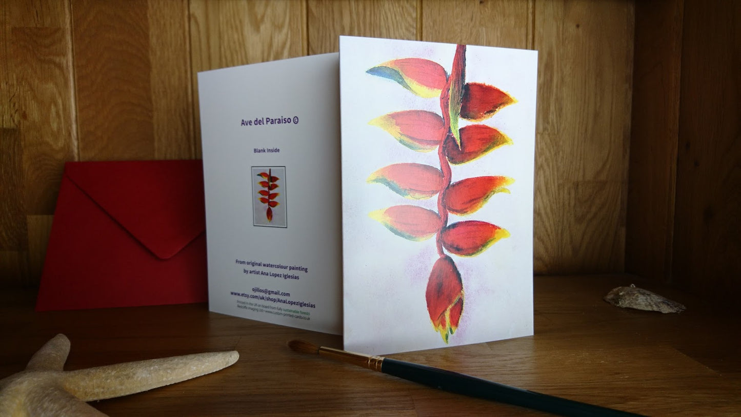 Greeting Cards "Bird of Paradise" Flower - Heliconia".  Exotic tropical flower from my original watercolour painting.