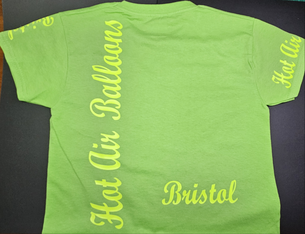 Lime Green Colour. T-Shirts with Hot Air Balloons in Bristol Graphics for Toddlers, and Youth. Lime green colour