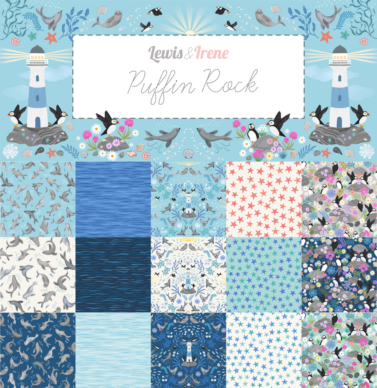 Puffin bay double edge border  - Collection by Lewis & Irene - Available in May