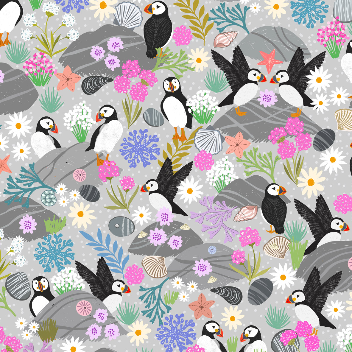 Puffin bay Puffins on light rock - Collection by Lewis & Irene - Available in May