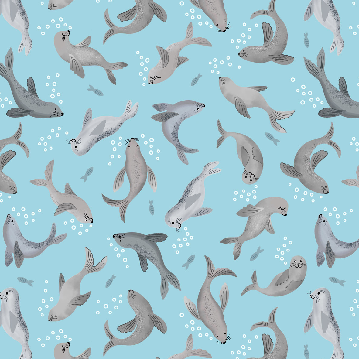 Seal bubbles on light blue - Collection by Lewis & Irene - Available in May