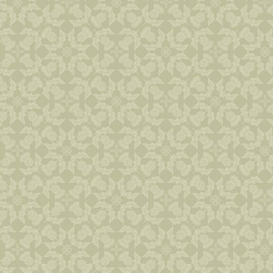 Thistle on sage green - Highlands Fabrics Collection by Lewis & Irene