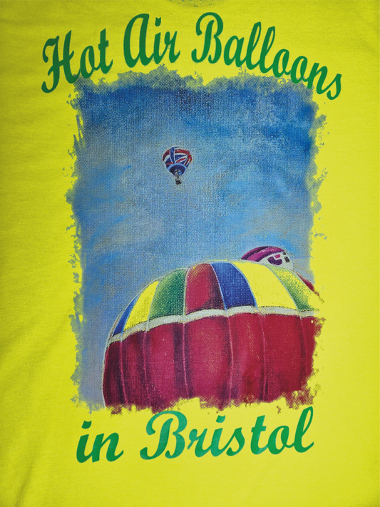 Fluo Yellow. T-Shirts with Hot Air Balloons in Bristol Graphics for Adults. Fluorescent Yellow colour.