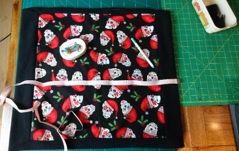 Christmas Sugar Skulls Handmade Pet blanket. Double sided, cotton on one side, black fleece on the back. Personalised. Handmade, soft, comfy.